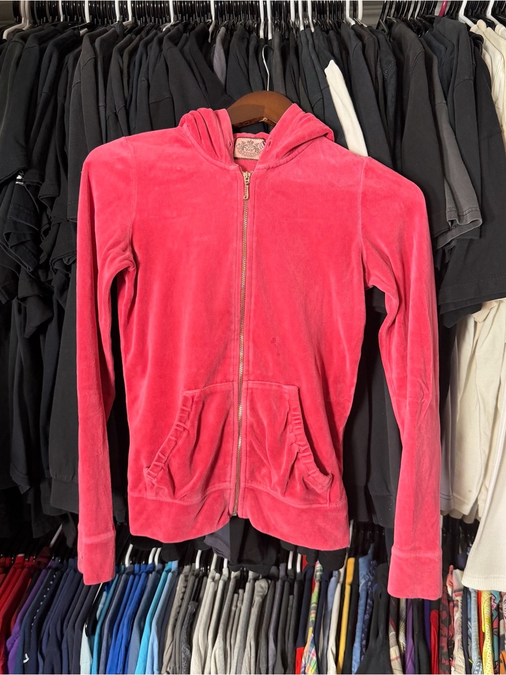 Juicy Couture Velour Jacket Women’s Petite XS Pink Zip Up Y2K Vintage Chic Cinch